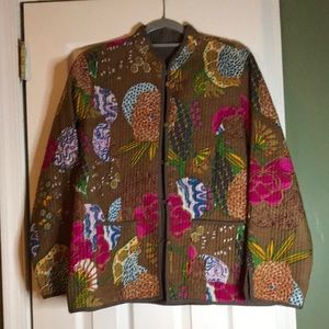 Reversible Lightly Quilted Mandarin Bed Jacket/Summer Jacket Floral & Chocolate